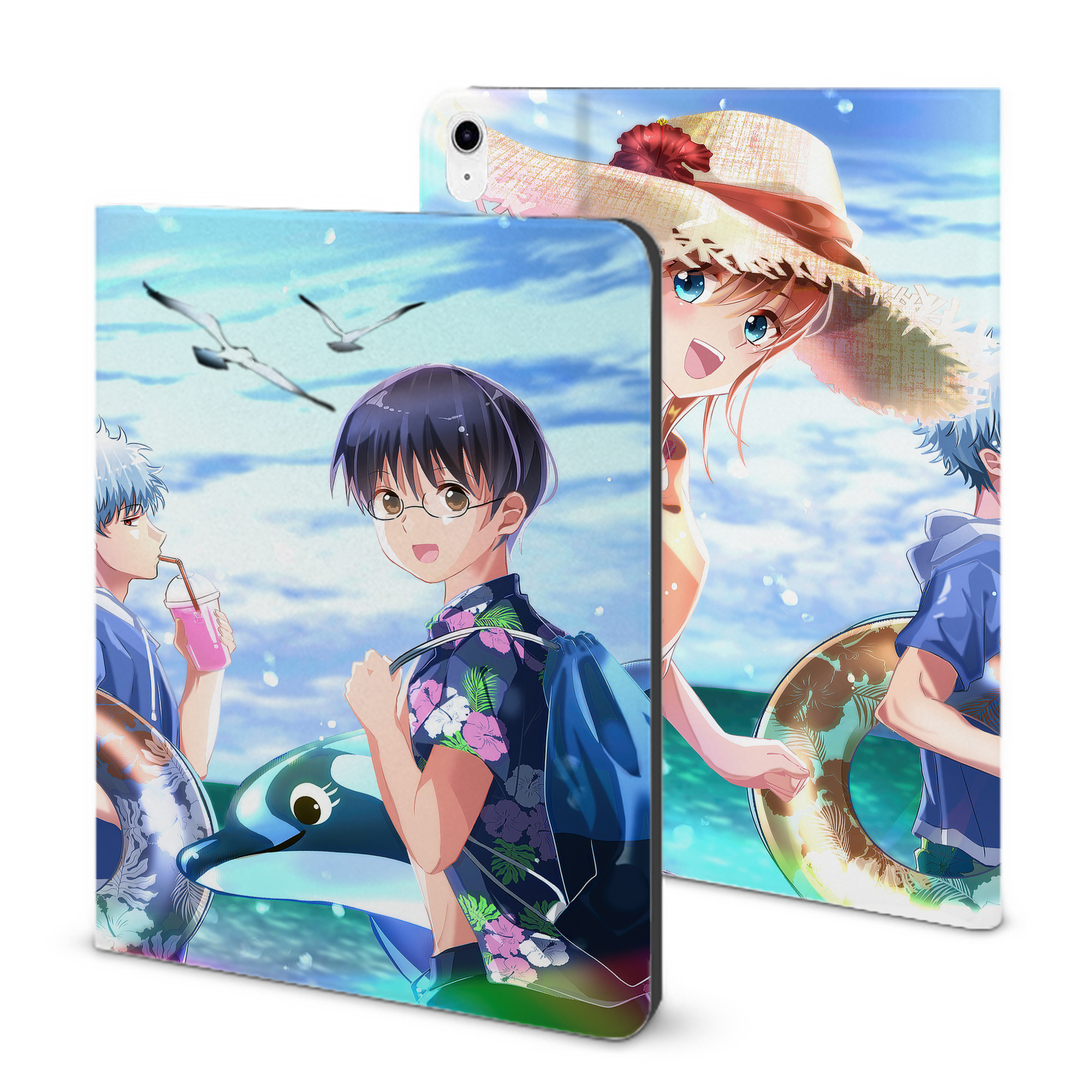 （画像用） ぎんたま 坂田銀時（さかたぎんとき） 神楽 志村新八（しむら しんぱち） GINTAMA Sakata Gintoki Kagura Shimura Shinpachi IPad ケース ブック型 PUレザー TPU 耐衝撃 軽量 薄型 ペン収納なし 全面保護 IPad 各モデル対応
